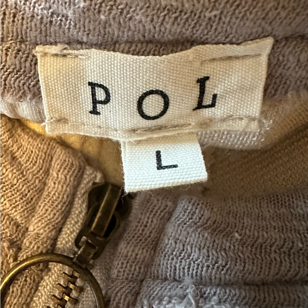 Pol Oversized Quarter Zip Pieced Patchwork Beige … - image 7